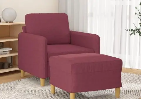 Fotoliu canapea cu taburet, roșu vin, 60 cm, material textil - 1/5