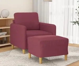 vidaXL Fotoliu canapea cu taburet, roșu vin, 60 cm, material textil