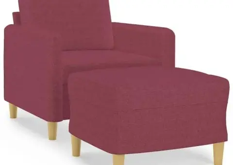 Fotoliu canapea cu taburet, roșu vin, 60 cm, material textil - 2/5