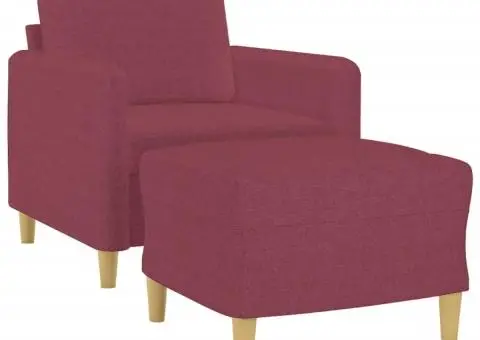 Fotoliu canapea cu taburet, roșu vin, 60 cm, material textil - 3/5