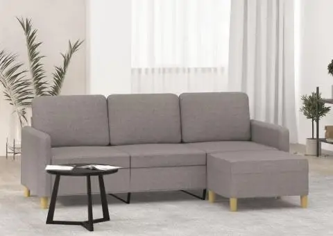 Canapea cu 3 locuri și taburet, taupe, 180 cm, material textil - 1/5