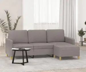 vidaXL Canapea cu 3 locuri și taburet, taupe, 180 cm, material textil