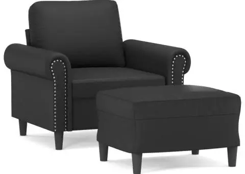 Fotoliu canapea cu taburet, negru, 60 cm, piele ecologică - 2/5