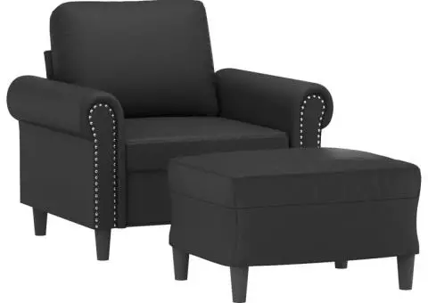 Fotoliu canapea cu taburet, negru, 60 cm, piele ecologică - 3/5