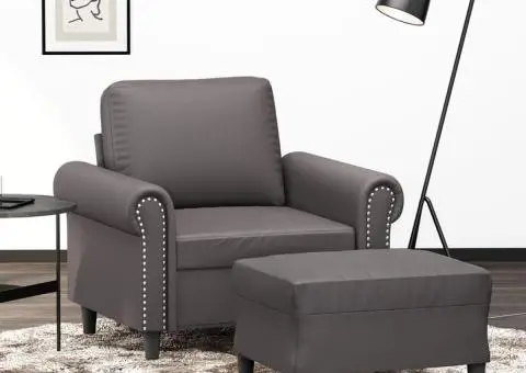 Fotoliu canapea cu taburet, gri, 60 cm, piele ecologică - 1/5