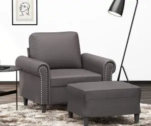 vidaXL Fotoliu canapea cu taburet, gri, 60 cm, piele ecologică