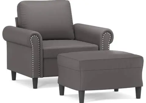 Fotoliu canapea cu taburet, gri, 60 cm, piele ecologică - 2/5