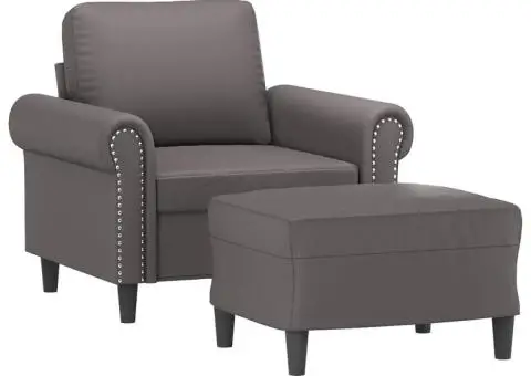 Fotoliu canapea cu taburet, gri, 60 cm, piele ecologică - 3/5