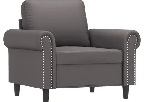 Fotoliu canapea cu taburet, gri, 60 cm, piele ecologică - 4/5