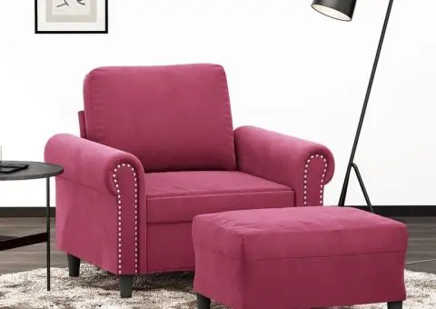 Fotoliu canapea cu taburet, roșu vin, 60 cm, catifea - 1/5