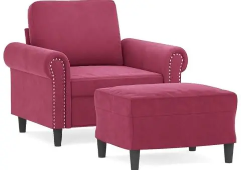 Fotoliu canapea cu taburet, roșu vin, 60 cm, catifea - 2/5