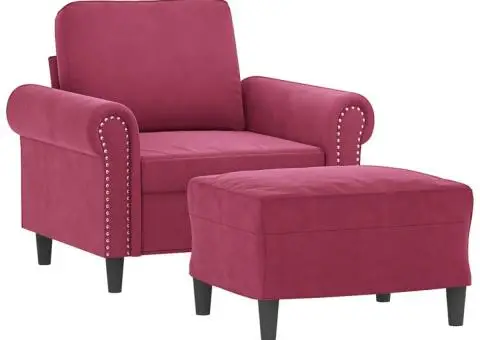 Fotoliu canapea cu taburet, roșu vin, 60 cm, catifea - 3/5