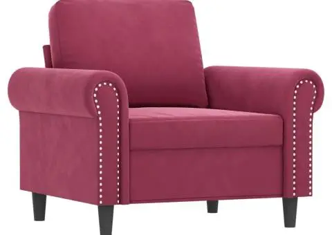 Fotoliu canapea cu taburet, roșu vin, 60 cm, catifea - 4/5