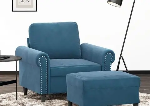 Fotoliu canapea cu taburet, albastru, 60 cm, catifea - 1/5