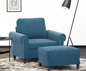 vidaXL Fotoliu canapea cu taburet, albastru, 60 cm, catifea