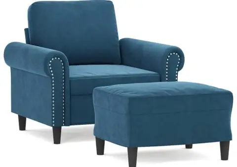 Fotoliu canapea cu taburet, albastru, 60 cm, catifea - 2/5