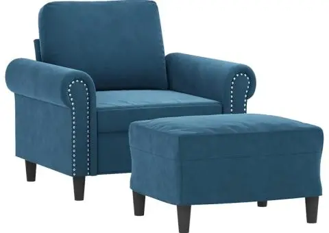Fotoliu canapea cu taburet, albastru, 60 cm, catifea - 3/5