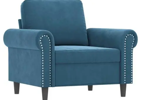 Fotoliu canapea cu taburet, albastru, 60 cm, catifea - 4/5