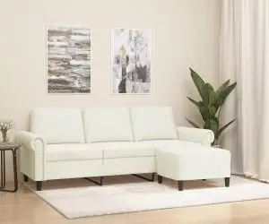 vidaXL Canapea cu 3 locuri și taburet, crem, 180 cm, catifea