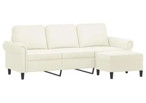 Canapea cu 3 locuri și taburet, crem, 180 cm, catifea - 3/5