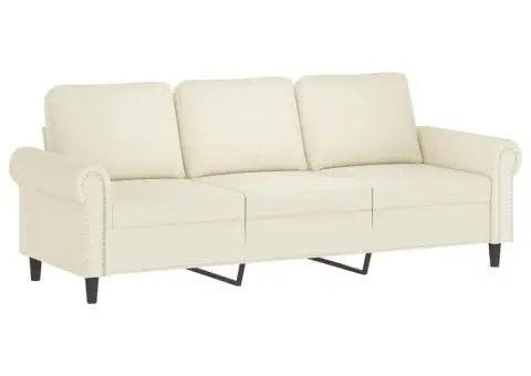 Canapea cu 3 locuri și taburet, crem, 180 cm, catifea - 4/5