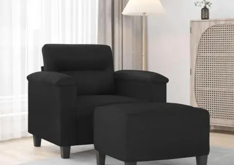 Fotoliu canapea cu taburet, negru, 60 cm, piele ecologică - 1/5