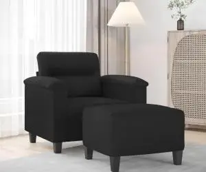 vidaXL Fotoliu canapea cu taburet, negru, 60 cm, piele ecologică