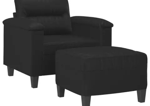 Fotoliu canapea cu taburet, negru, 60 cm, piele ecologică - 3/5