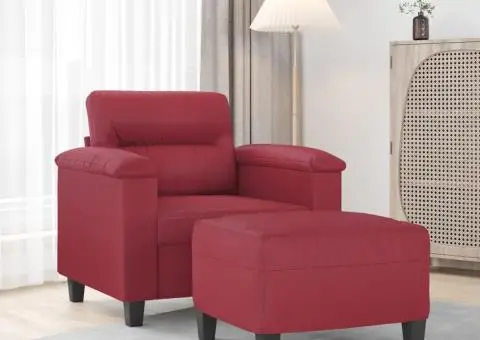 Fotoliu canapea cu taburet, roșu vin, 60 cm, piele ecologică - 1/5