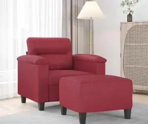 vidaXL Fotoliu canapea cu taburet, roșu vin, 60 cm, piele ecologică