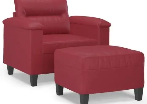 Fotoliu canapea cu taburet, roșu vin, 60 cm, piele ecologică - 2/5