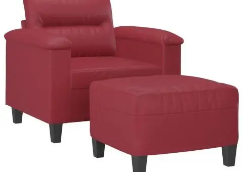 Fotoliu canapea cu taburet, roșu vin, 60 cm, piele ecologică - 3/5