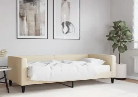 Pat de zi cu saltea, crem, 90x200 cm, textil - 1/5