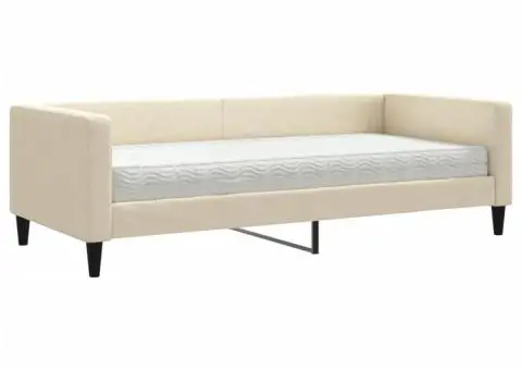 Pat de zi cu saltea, crem, 90x200 cm, textil - 2/5