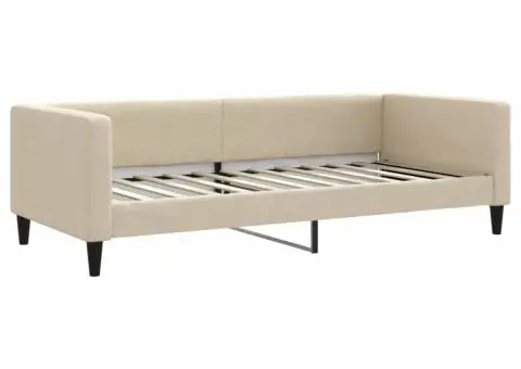 Pat de zi cu saltea, crem, 90x200 cm, textil - 3/5