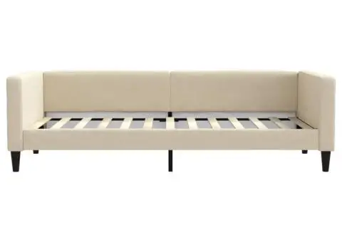 Pat de zi cu saltea, crem, 90x200 cm, textil - 4/5