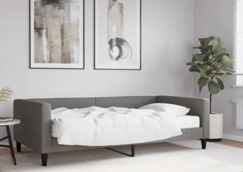 Pat de zi cu saltea, gri închis, 100x200 cm, textil - 1/5