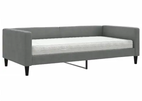 Pat de zi cu saltea, gri închis, 100x200 cm, textil - 2/5