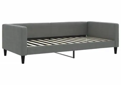 Pat de zi cu saltea, gri închis, 100x200 cm, textil - 3/5