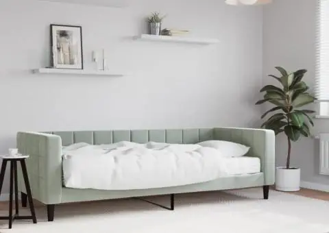 Pat de zi cu saltea, gri deschis, 80x200 cm, catifea - 1/5