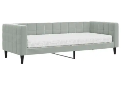 Pat de zi cu saltea, gri deschis, 80x200 cm, catifea - 2/5