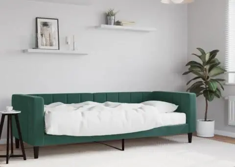 Pat de zi cu saltea, verde închis, 80x200 cm, catifea - 1/5