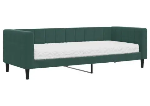 Pat de zi cu saltea, verde închis, 80x200 cm, catifea - 2/5