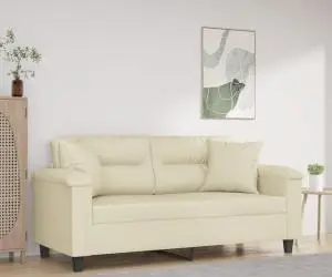 vidaXL Canapea cu 2 locuri cu pernuțe, crem, 140 cm, piele ecologică