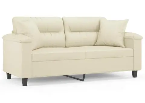 Canapea cu 2 locuri cu pernuțe, crem, 140 cm, piele ecologică - 2/5