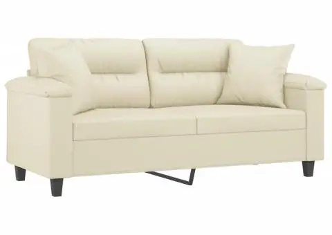 Canapea cu 2 locuri cu pernuțe, crem, 140 cm, piele ecologică - 3/5