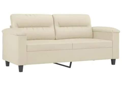 Canapea cu 2 locuri cu pernuțe, crem, 140 cm, piele ecologică - 4/5