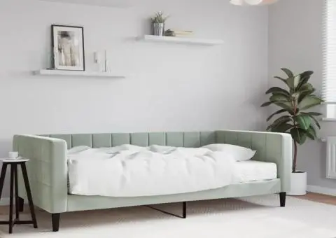 Pat de zi cu saltea, gri deschis, 100x200 cm, catifea - 1/5