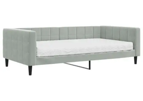 Pat de zi cu saltea, gri deschis, 100x200 cm, catifea - 2/5