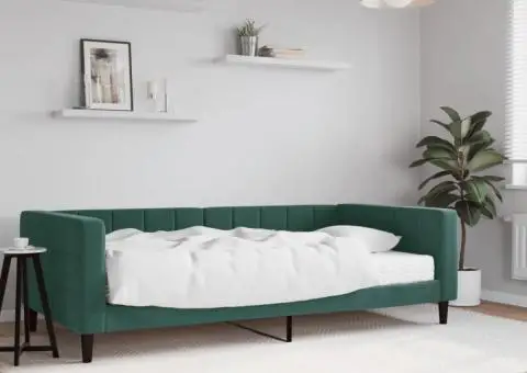 Pat de zi cu saltea, verde închis, 100x200 cm, catifea - 1/5